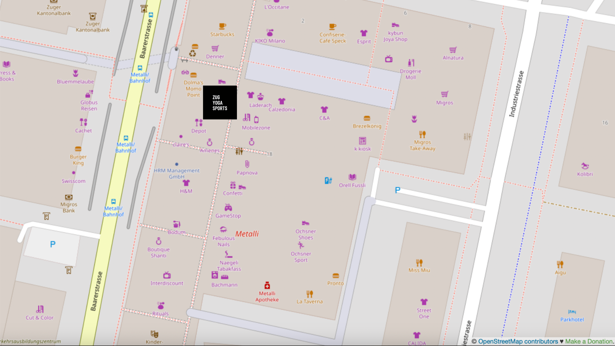 Map location of Zug Yoga Sports studio